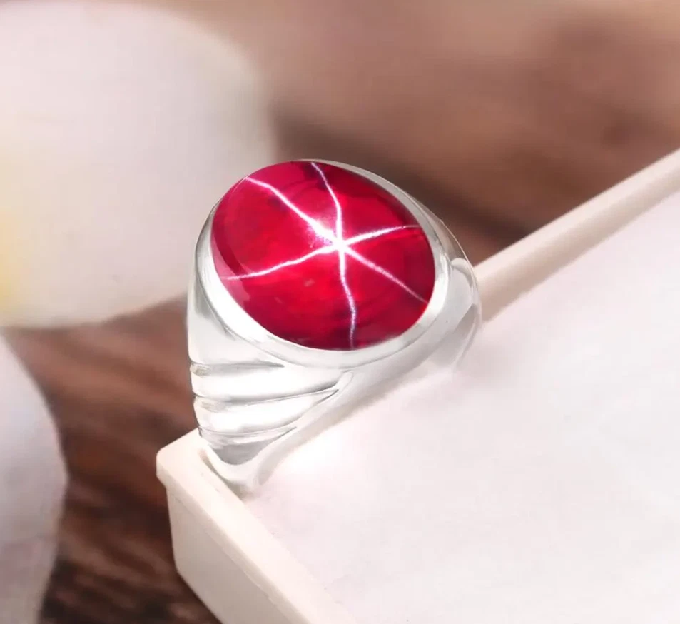 Genuine Real Red Star Ruby Ring 925 Silver Wedding Ruby Jewelry Ring For Men - Image 4 of 4