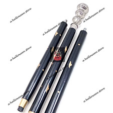 Vintage Antique Victorian Brass Long Knob Handle Wooden Shaft Walking Stick Cane