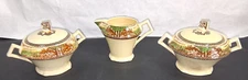 Myott Son & Co. England Countryside Cottage Sugar Bowls w/ Lid & Creamer