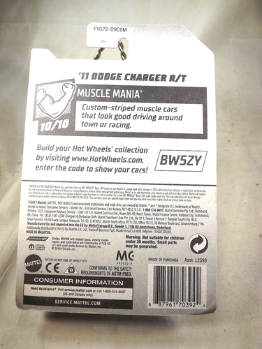 2019 Hot Wheels #158 Muscle Mania 10/10 '11 DODGE CHARGER R/T Black w/Gray 5Y Sp - Picture 5 of 5
