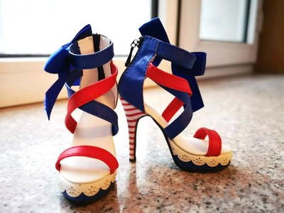 1/3SD16/13/GR/DD BJD Shoes Doll High Heels Sandals Stripe Heel Bow Deco Red/Blue