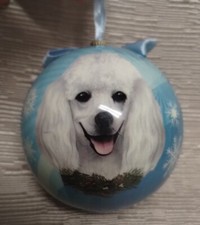 New white poodle christmas ornament , Shatterproof , E S Brand