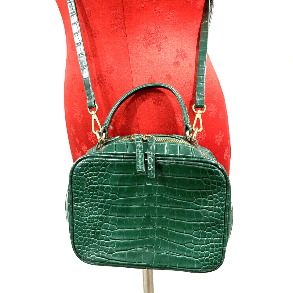 Zara green faux snakeskin moc croc crossbody bag top handle purse 2 way satchel - Image 3 of 4