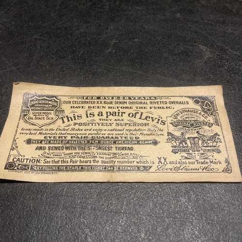 LEVI'S GUARANTEE TICKET 85 （1927 Vintage Levi Strauss & Co