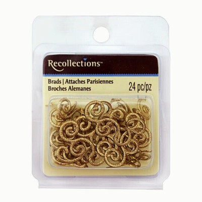 RECOLLECTIONS Decorative Brads Embellishments - GOLD GLITTER FLOURISH - 24 pcs