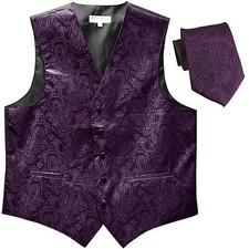 New Polyester Men's Tuxedo Vest Waistcoat tie Paisley dark purple formal