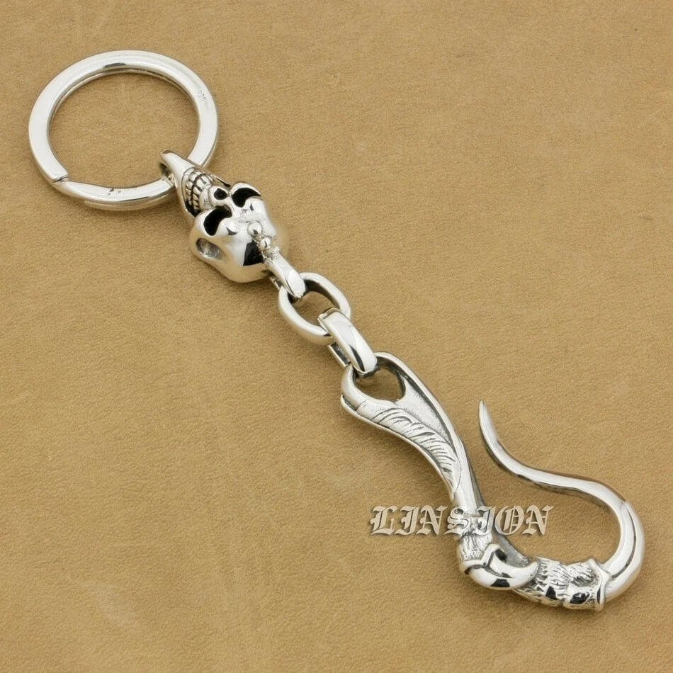 925 Sterling Silver Skull Claw Hook KeyRing Punk Keychain Belt Clip 9T012A BZ - Image 3 of 4