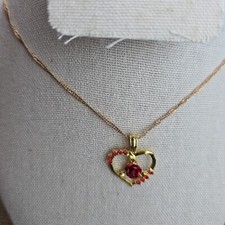 Rose Flower Heart Pendant Necklace Gold Plated Valentine  s Day Gift For Her