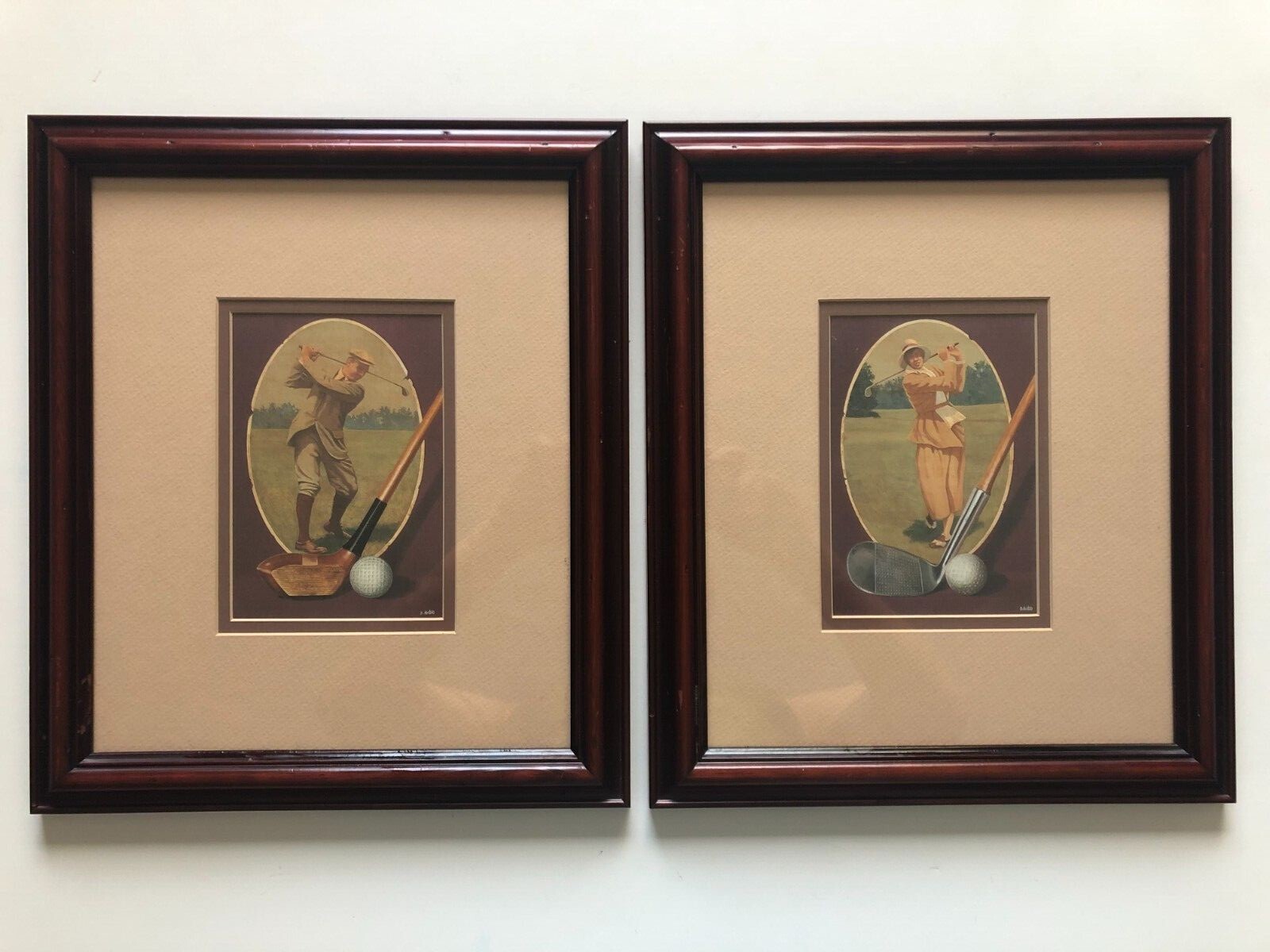 Two Bernie Horton Golfing Art Prints Signed, Wood Framed, Matted
