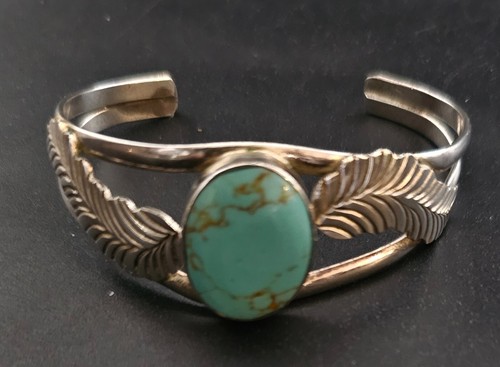 Hech En Mexico Sterling Polished Turquoise Cuff Bracelet