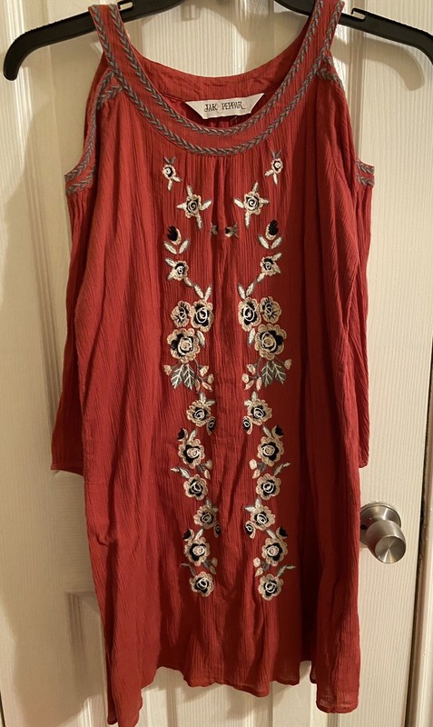 Jam & Peppar Girls’ Rust Embroidered Cold Shoulder Dress Size 16