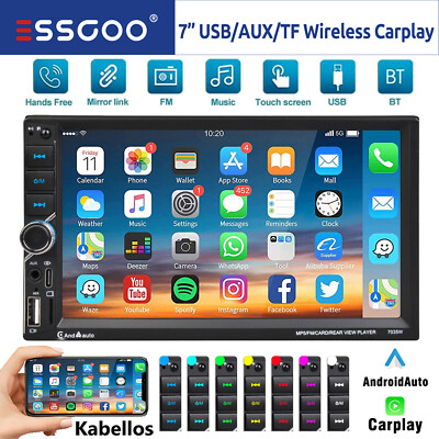 Doppel 2 DIN Autoradio 7 Zoll Apple Carplay Android Auto Bluetooth USB AUX TF EQ