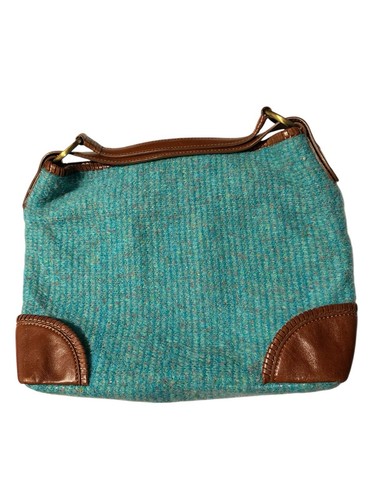 Sigrid Olsen Turquoise Wool Brown Leather Hobo Baguette Sample Bag New 2004 Y2K - Picture 2 of 12