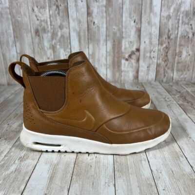 Nike Air Max Thea Premium Leather Chelsea Boots Athletic Casual Brown US 