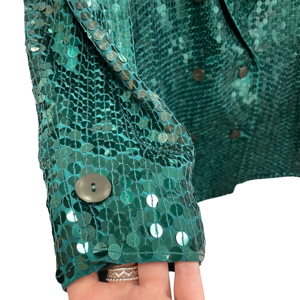 Chaqueta Blazer Verde 1X Adornada Lentejuelas Seda Pura Diane Gilman De Colección Nueva con Etiquetas Foto 2 de 4
