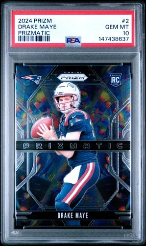 147438637 Drake Maye 2024 Panini Prizm #2 Prizmatic Rookie RC PSA 10