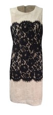 Calvin Klein Women's Lace-Trim Suede Sheath Dress (8, Beige/Black)