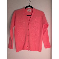 VTG Angora Lambswool Cardigan Pink Embroidered Coquette 34/S
