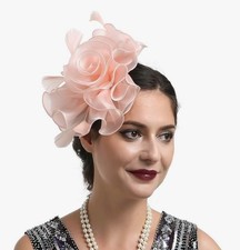 HNBQMX Brown Floral Fascinator Headband Mesh  Organza For Women Rose Design