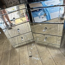 Mirrored 3 Drawer Chest of Drawers Silver Crystal Knobs Chrome 40x40x60cm