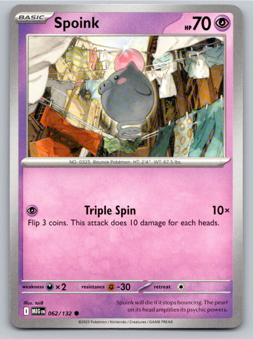 2025 POKEMON SPOINK MEGA EVOLUTION 062/132 COMMON NM A53087 FREE S&H
