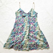 energie Womens M 100% Cotton Floral Mini Babydoll Dress Blue Green Purple Gauzy