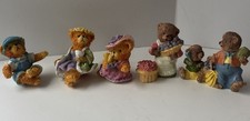 Vintage Miniature Resin Teddy Bear Figurines Lot of 5 Textured Tea Party Garden