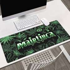 40 90cm1pc Green Leaf Gaming Desk Mat with Leaf MJ Logo Design-Non-Slip Rubb