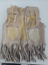 1970s Vintage Kids 100 Leather Suede Fringed Cowboy Western Vest Size 5/6