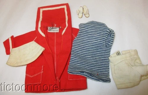 VINTAGE BARBIE DOLL FASHION CLOTHES #963 RESORT SET COAT SHORTS HAT WHITE WEDGES