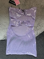 lilac purple pretty little thing sequin bandeau cut out petite mini dress NWT