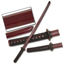 Set of 2 40" Red Wooden Samurai Sword Bokken Practice Training Katana w/ Guard