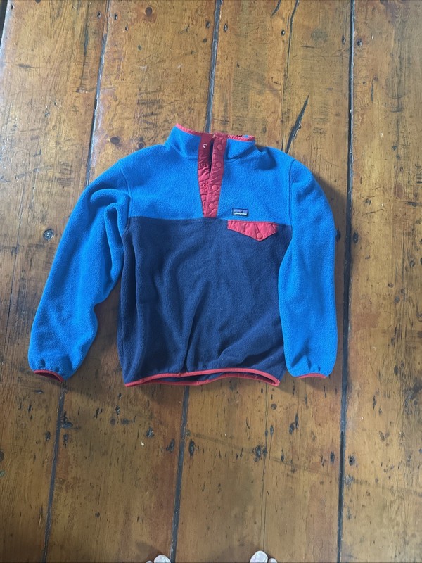 Patagonia Synchilla Blue Fleece Jacket Sweater Unisex Mock Neck Youth Large (12)