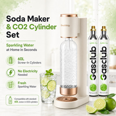 Soda Sparkling Water Maker Machine CO2 60L Cylinders Screw-in for Soda Stream
