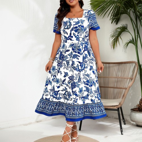 Plus Size Curvy Women Floral Dress Summer Holiday Beach Party Swing Sundress - Picture 81 of 117