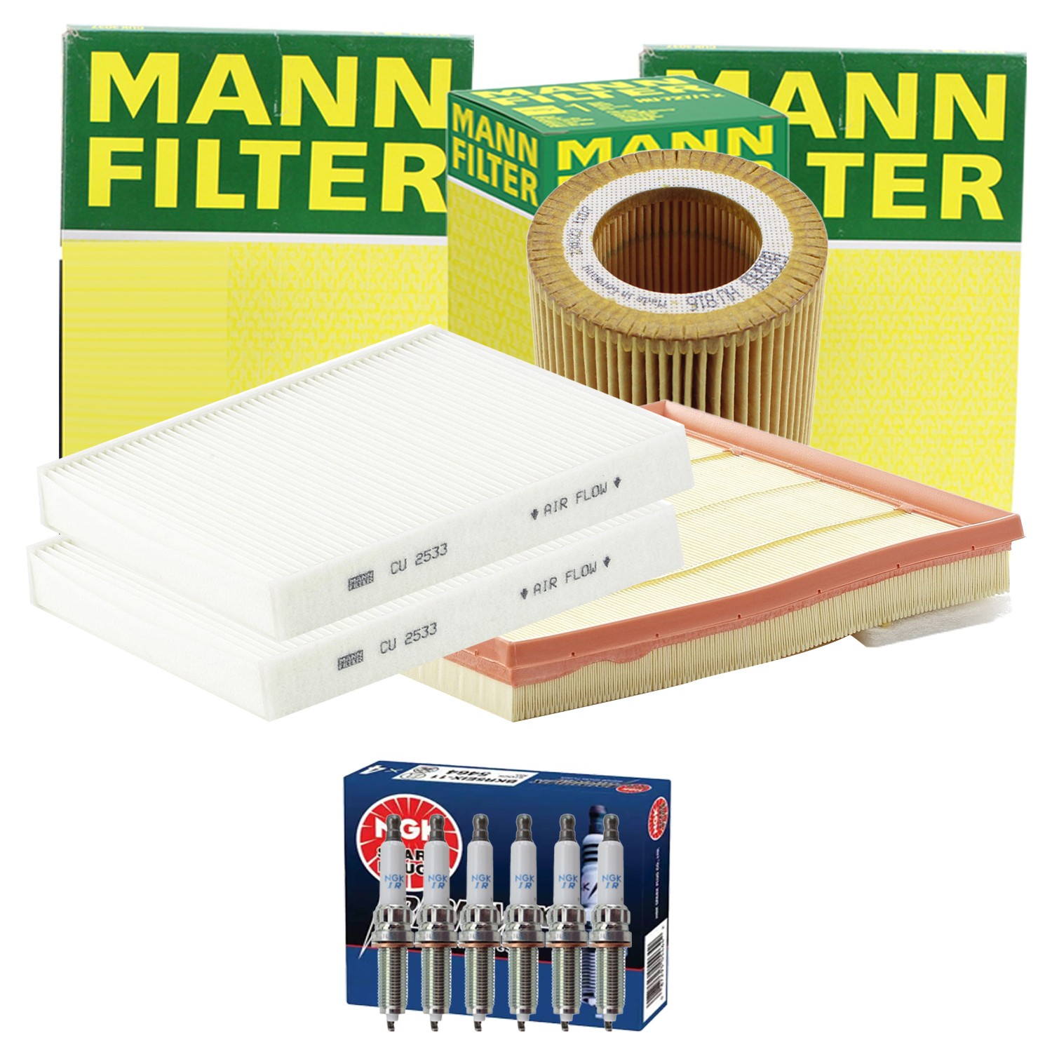 Mann Engine Oil Cabin Air Filter NGK 6 Spark Plugs Kit For F01 740i F10 535i L6