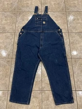 Mens 52X32 Carhartt Overalls Loose Fit Denim Blue Jean Bibs 104672 DST