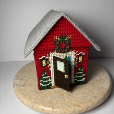 Handmade Plastic Canvas Christmas Gingerbread Village House Red Needlepoint