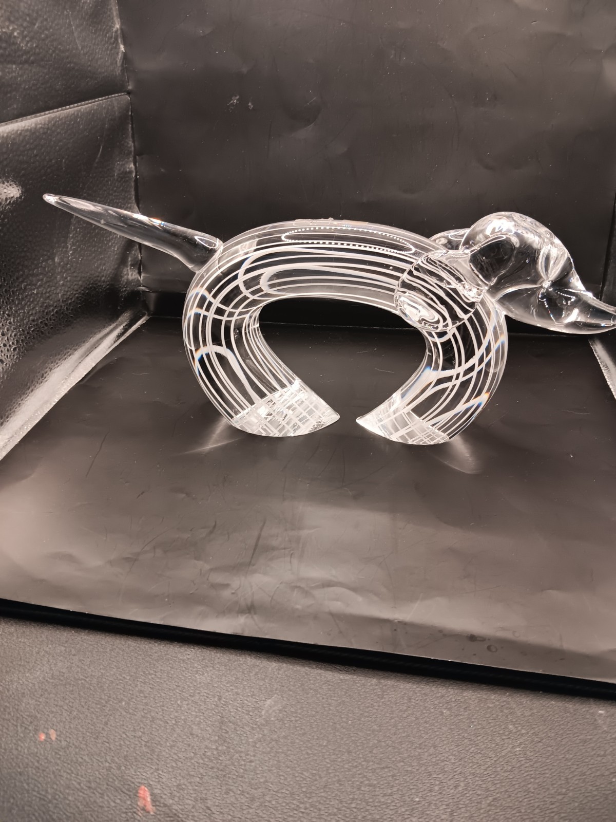 Murano large stripped dog by Master glass blower Lucio Zanetti, signed & label