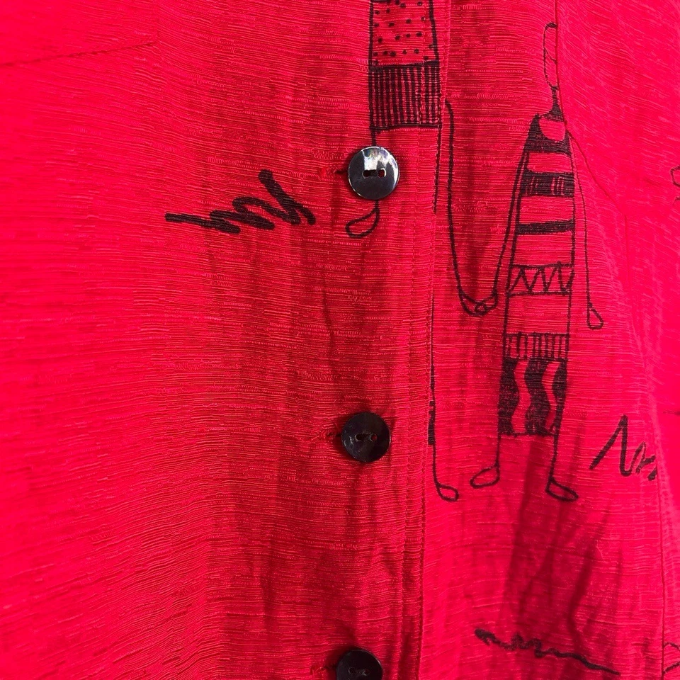 Chico's 衬衫女式 XL 红色黑色部落图形艺术长袖波西米亚艺术 — 第 4/4 张图片