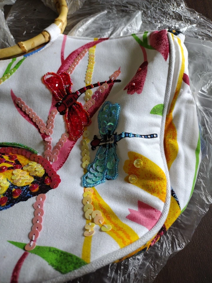 Bolso de Mano Mariposa Clásico VERANO Bolso de Mano de MADERA - Antiguo Vintage IMPRESIONANTES CREMALLERAS Foto 4 de 4