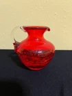 Vtg hand blown ruby red crackle glass mini pitcher with handle 3.5" Blenko