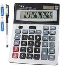 Desk Calculator 12 Digit Extra Large LCD Display, 7.3L x 5.8W inches, Grey
