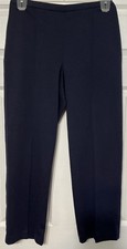 Alfred Dunner Womens Pull-On Elastic Waist Navy Blue Pants Size 10 Pleated Front