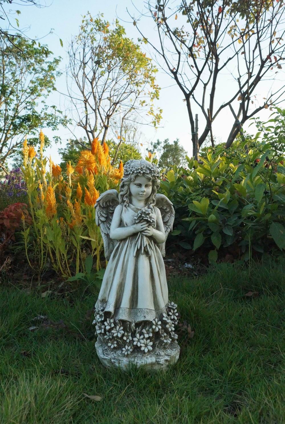 Angel Statue Holding Flowers Resin Garden Statue Art Sculpture Yard ...
