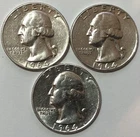 1964 D Washington Quarters 3 Coin Lot 90% Silver