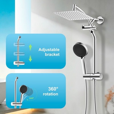 Chrome High Pressure Rain Shower Head with Handheld Shower 5 Setting Shower Head