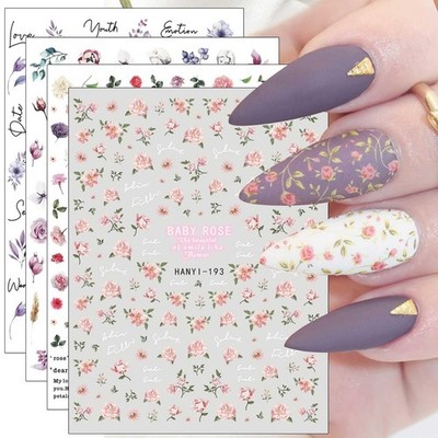 Nagelsticker Frühling Blumen 10 Blatt Nail Art Sticker Selbstklebend 