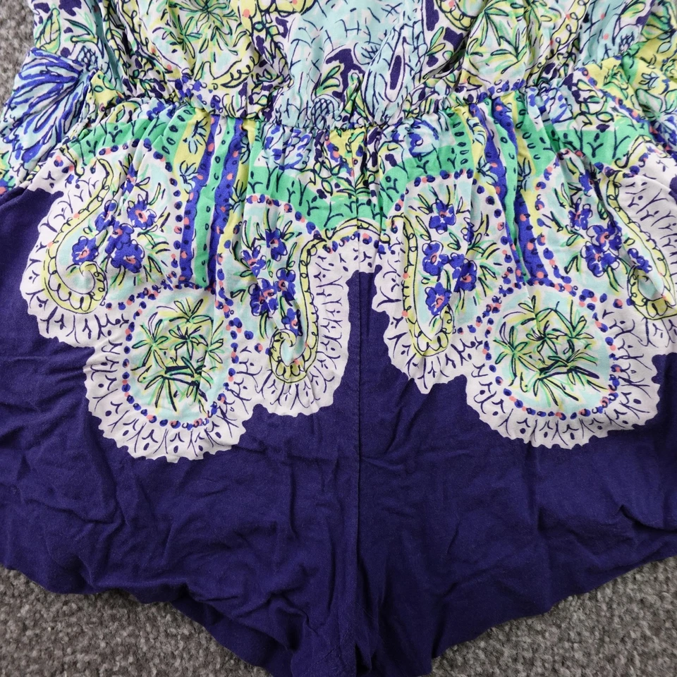 Lilly Pulitzer Romper Womens Small Blue Strapless Paisley Rayon Summer Jumpsuit Foto 3 de 4