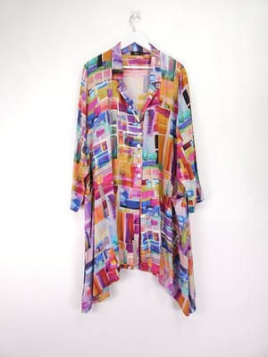 Ralston Bluse XL Geometrisch Tunika 3/4 Arm Taschen Relaxed Lang Asymmetrischer Saum